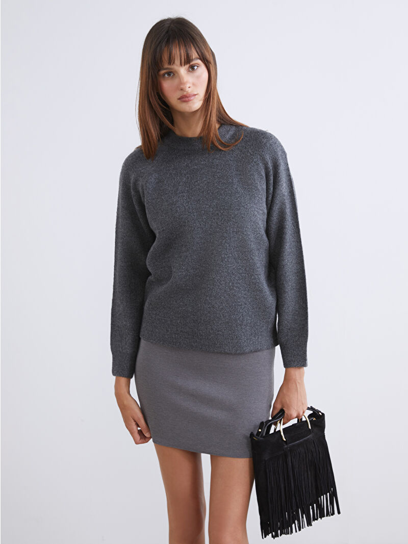 LCW Vision Antrasit Bisiklet Yaka Kadın Triko Kazak - W5L668Z8-D3A