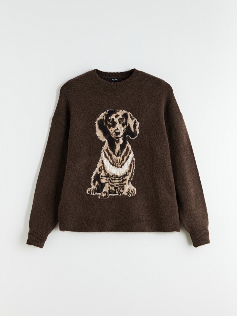 XSIDE Dog Patterned Oversize Women's Knitwear Sweater - W5L694Z8