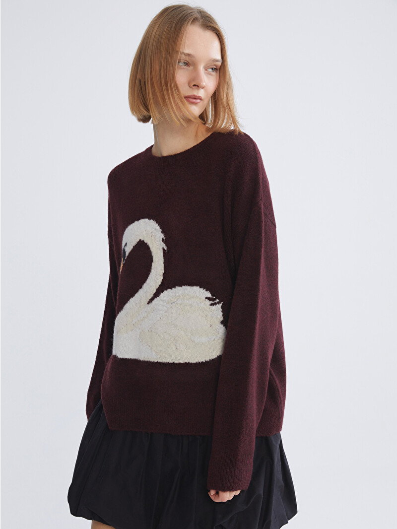XSIDE Crew Neck Swan Pattern Women's Knit Sweater - W5L695Z8-CVV