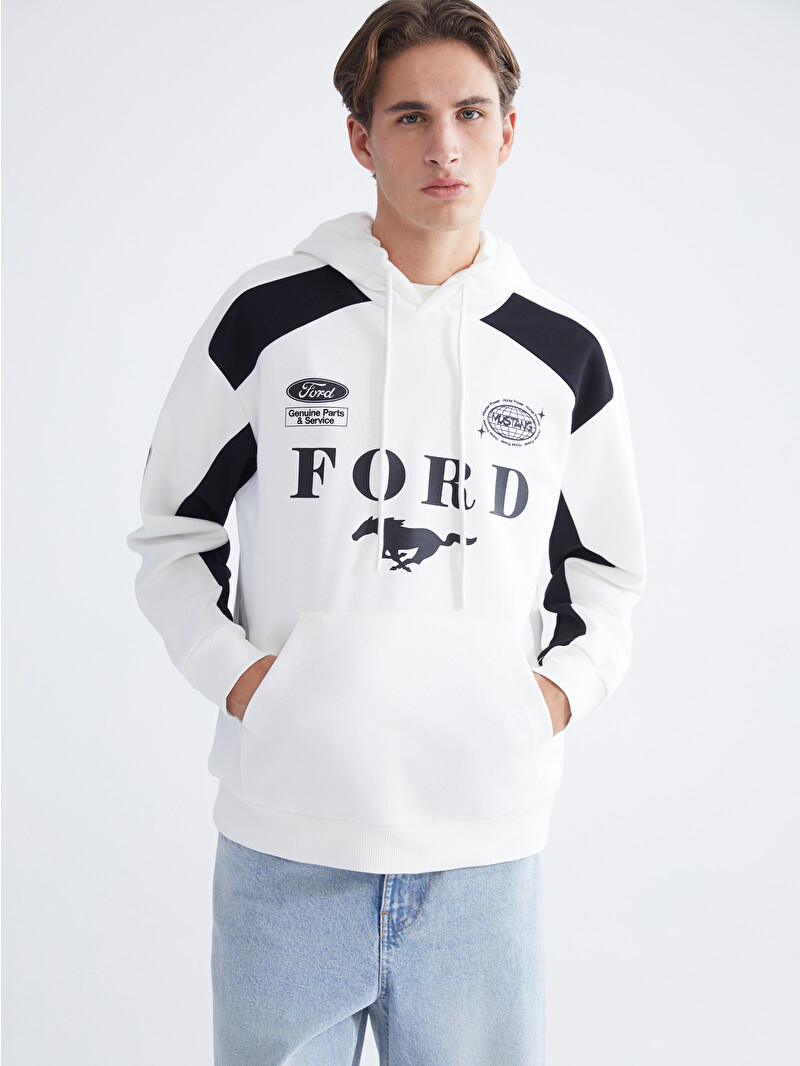 XSIDE Ford Baskılı Kanguru Cepli Erkek Hoodie - W5LG56Z8-R9J | LC