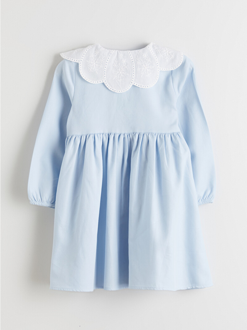 long white dress with blue flowers Short Sleeve Peter Pan Collar Dress 009 - Blue / Big Kids