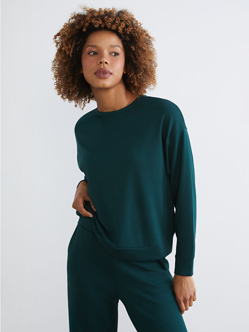 XSIDE Yeşil Bisiklet Yaka Oversize Kadın Sweatshirt - W5LQ96Z8-8WA