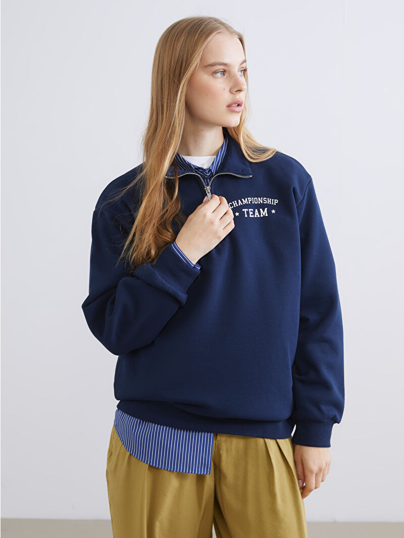 XSIDE Funnel Neck Printed Oversize Women's Thick Sweatshirt