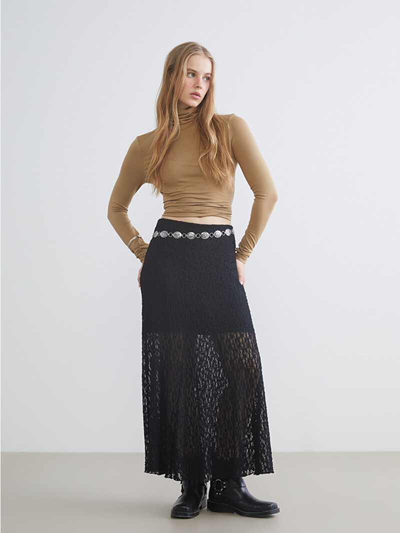 XSIDE Elastic Waist A-Line Lace Skirt - W5M593Z8-CVL - LC Waikiki