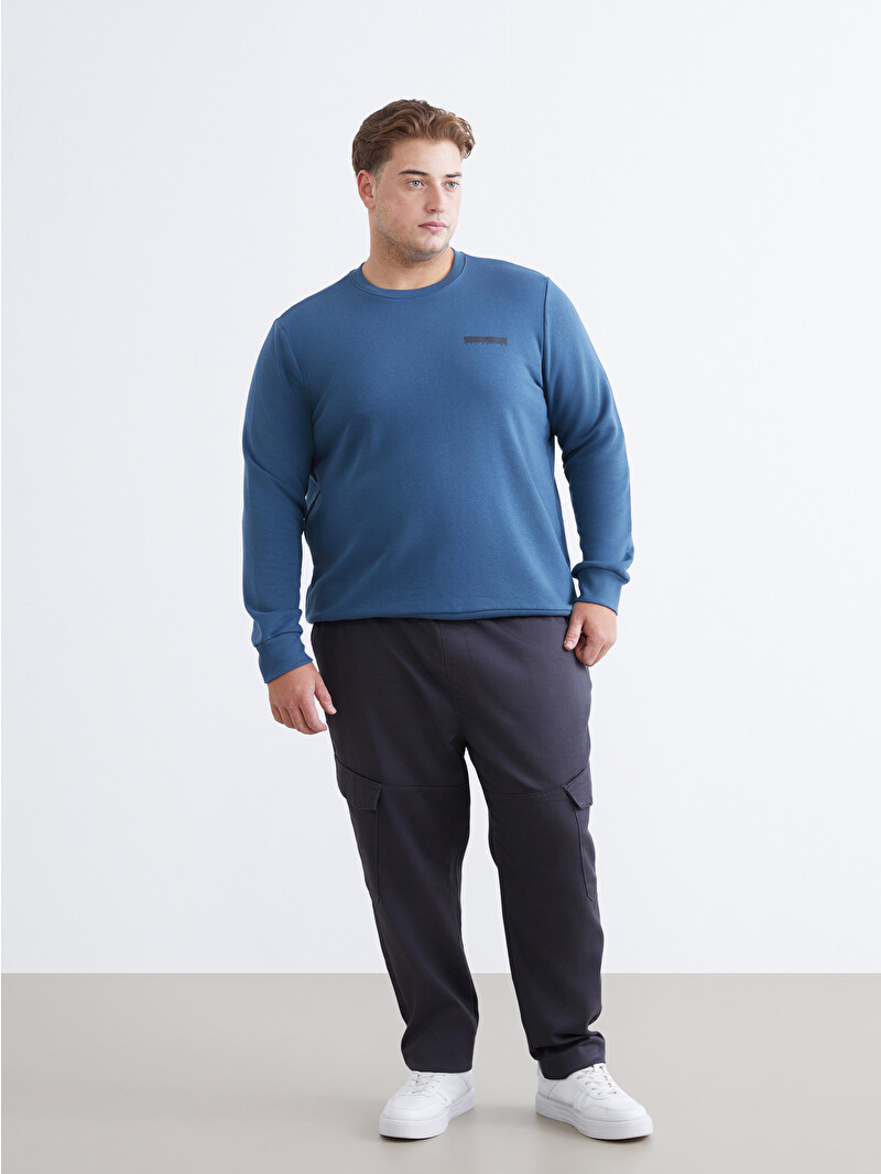 LCWAIKIKI Classic Lacivert Bisiklet Yaka Baskılı Erkek Sweatshirt