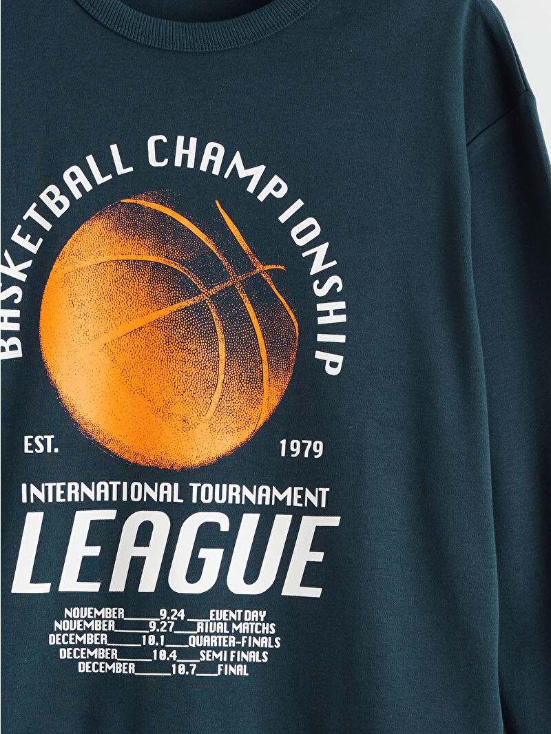 LCW Kids Petrol Bisiklet Yaka Baskılı Erkek Çocuk Sweatshirt