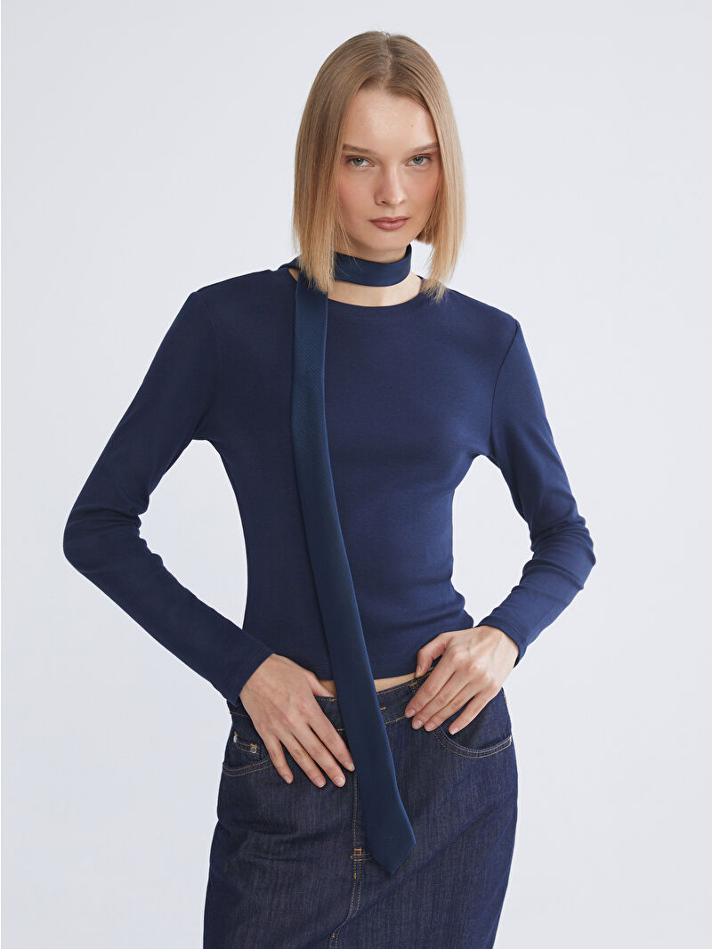 XSIDE Lacivert Bisiklet Yaka Modal Karışımlı Kadın Body - W5NO08Z8