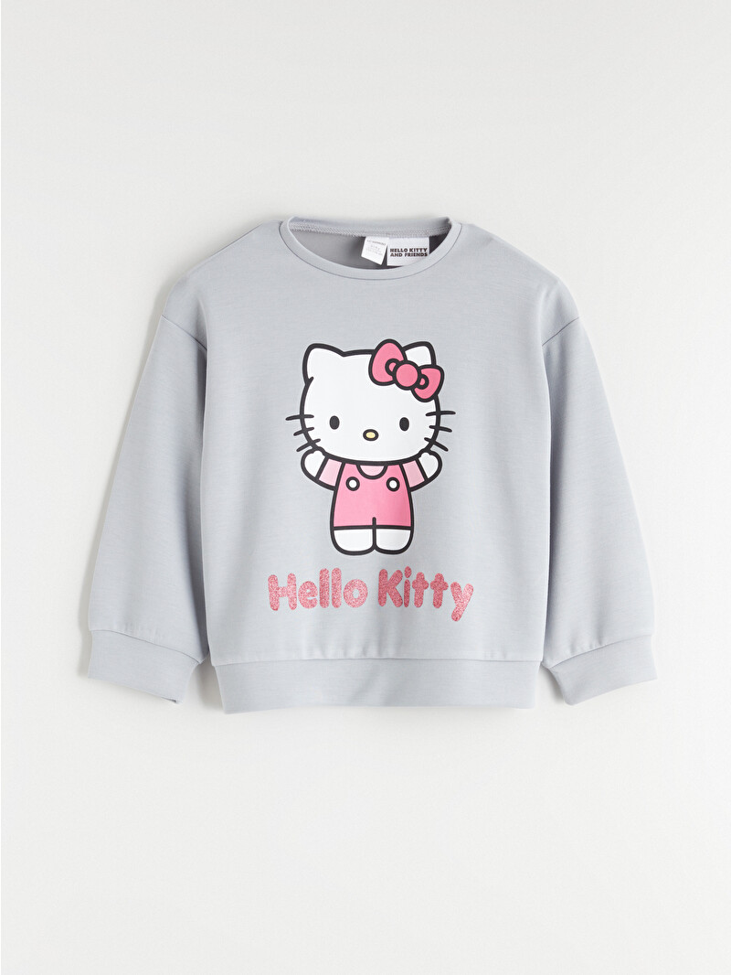 LCW Kids Gri Bisiklet Yaka Hello Kitty Baskılı Kız Çocuk