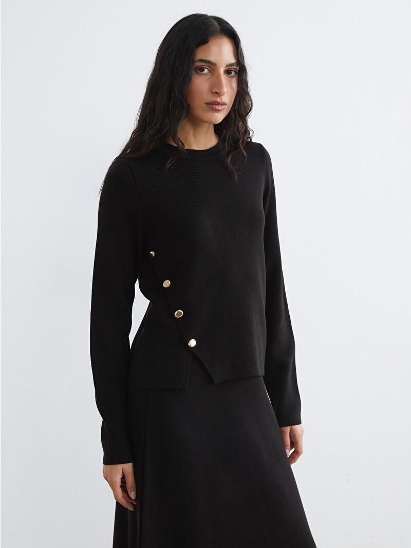 LCW Modest Siyah Bisiklet Yaka Kadın Triko Kazak - W5NR01Z8-CVL | LCW