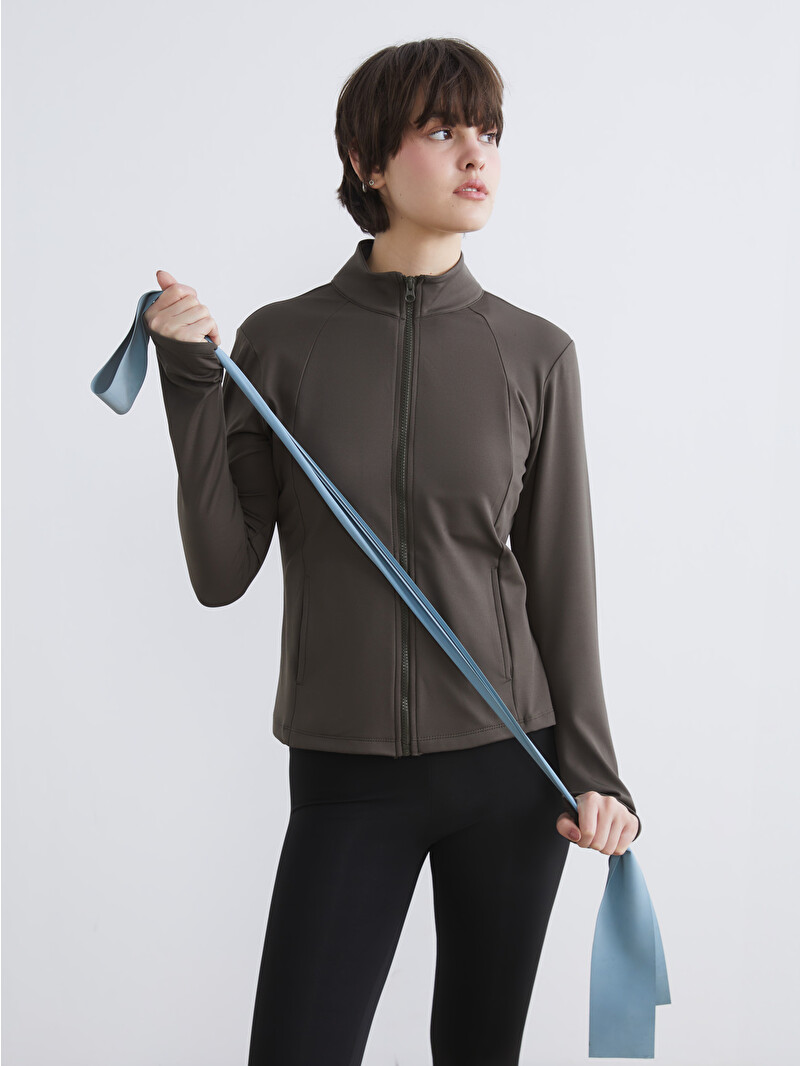 KOOR SPORT Mock Neck Women's Zip-Up Sweatshirt with Finger Hole