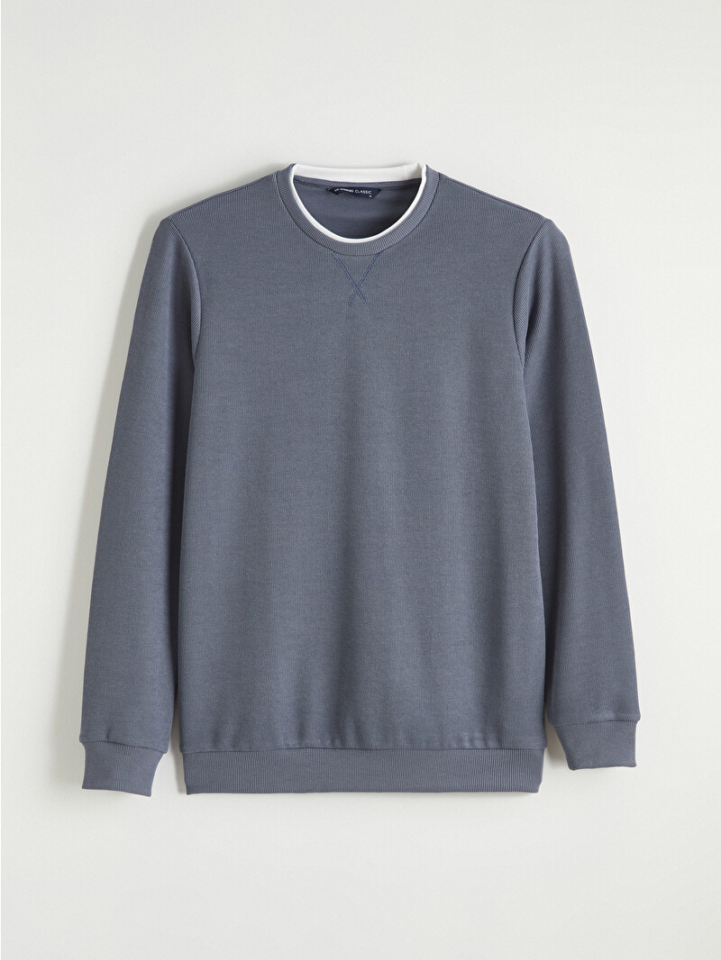 LCWAIKIKI Classic İndigo Bisiklet Yaka Erkek Sweatshirt - S60352Z8