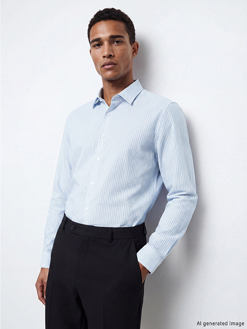 LCW BUSINESS Slim Fit Striped Gabardine Men's Shirt - S60918Z8-LEN