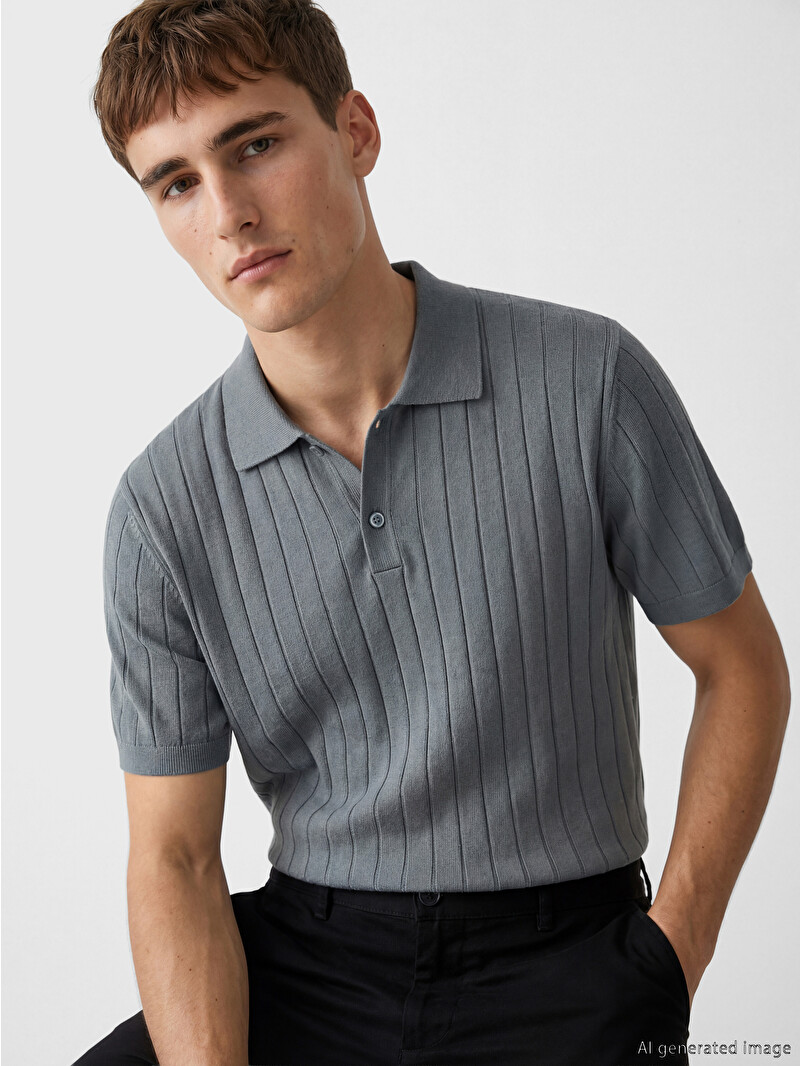 LCW Vision Mavi Polo Yaka Çizgili Erkek Triko Tişört - S62194Z8