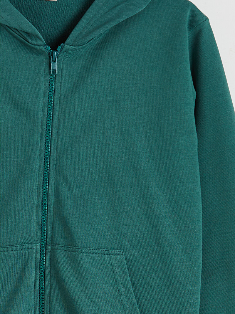 LCW Kids Yeşil Kapüşonlu Erkek Çocuk Fermuarlı Sweatshirt