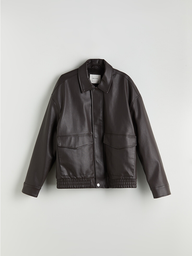 LCW Vision Relaxed Fit Collared Neck Men's Faux Leather Coat