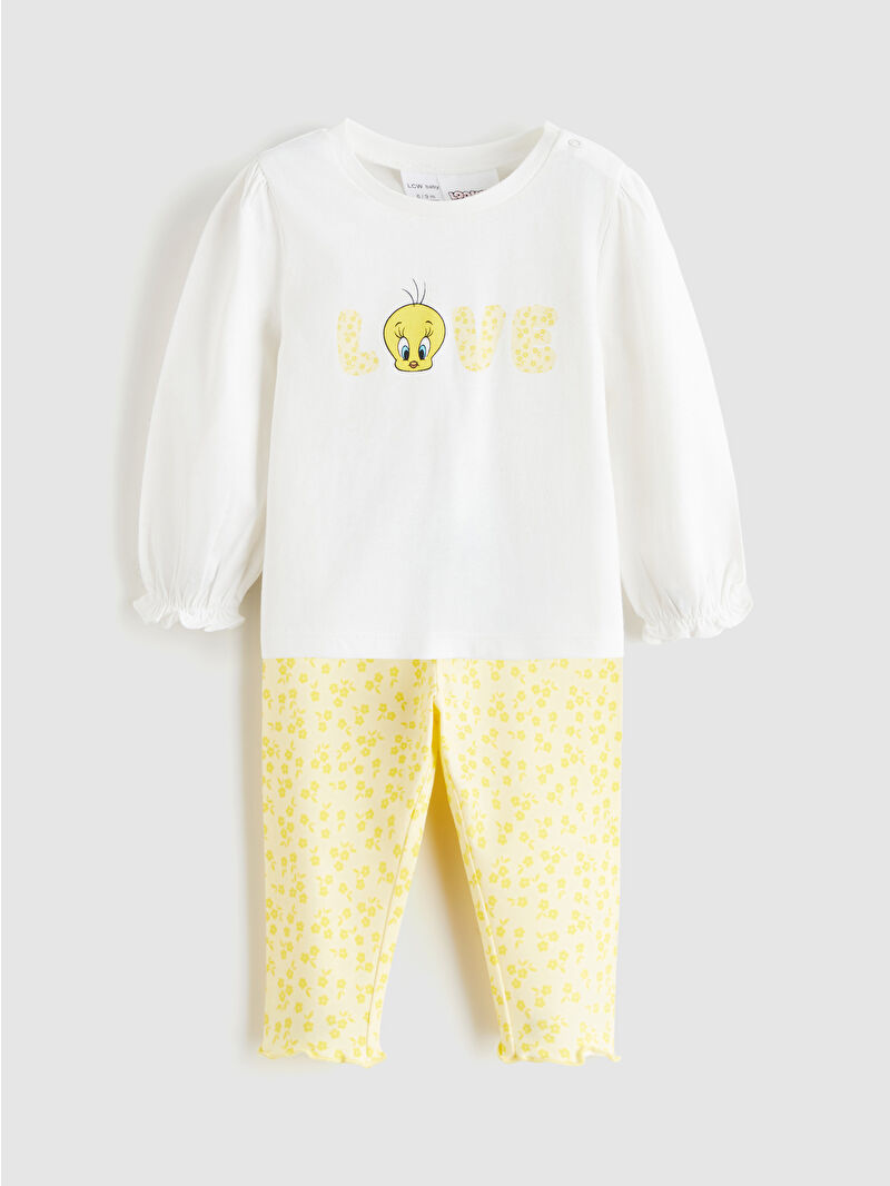 LCW baby Ekru Tweety Baskılı Kız Bebek Bluz ve Tayt - S64012Z1-FDV