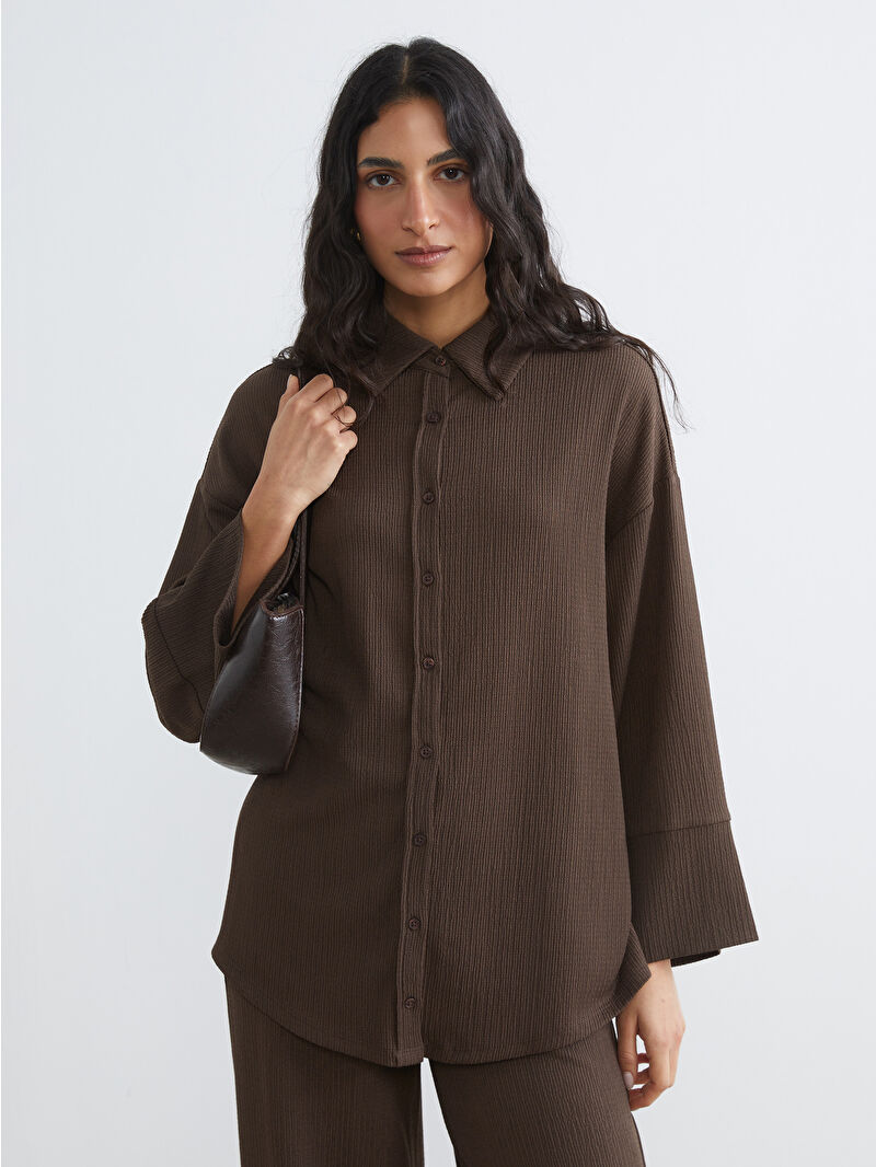 LCW Modest Textured Oversized Women's Shirt Tunic - S64883Z8-HDB