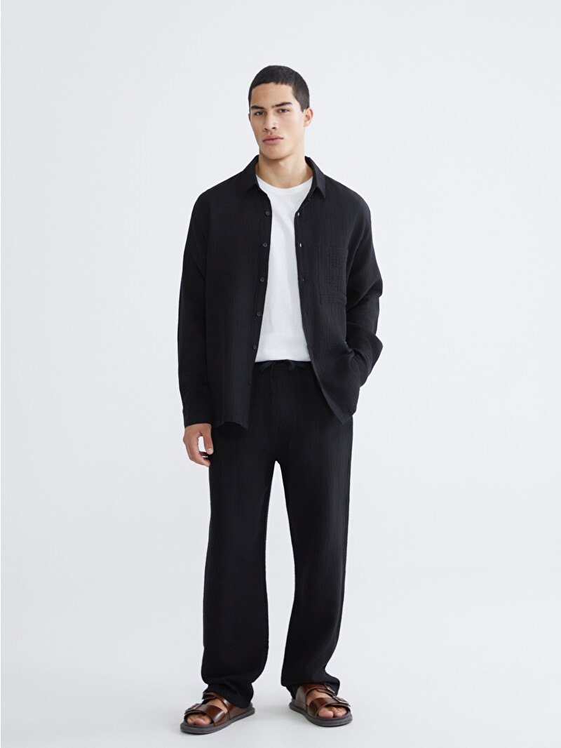 Luce Garment スラックス ブラック Sサイズ XSIDE Men's Loose Fit Trousers - S65401Z8-RQL | LC Waikiki