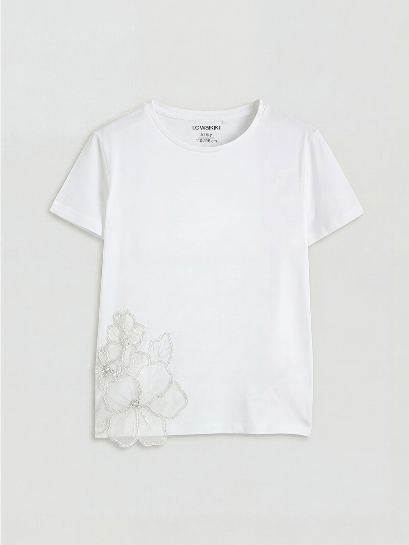 LCW Kids Floral Detail Girls' T-Shirt - S66834Z4-Q6K | LC Waikiki