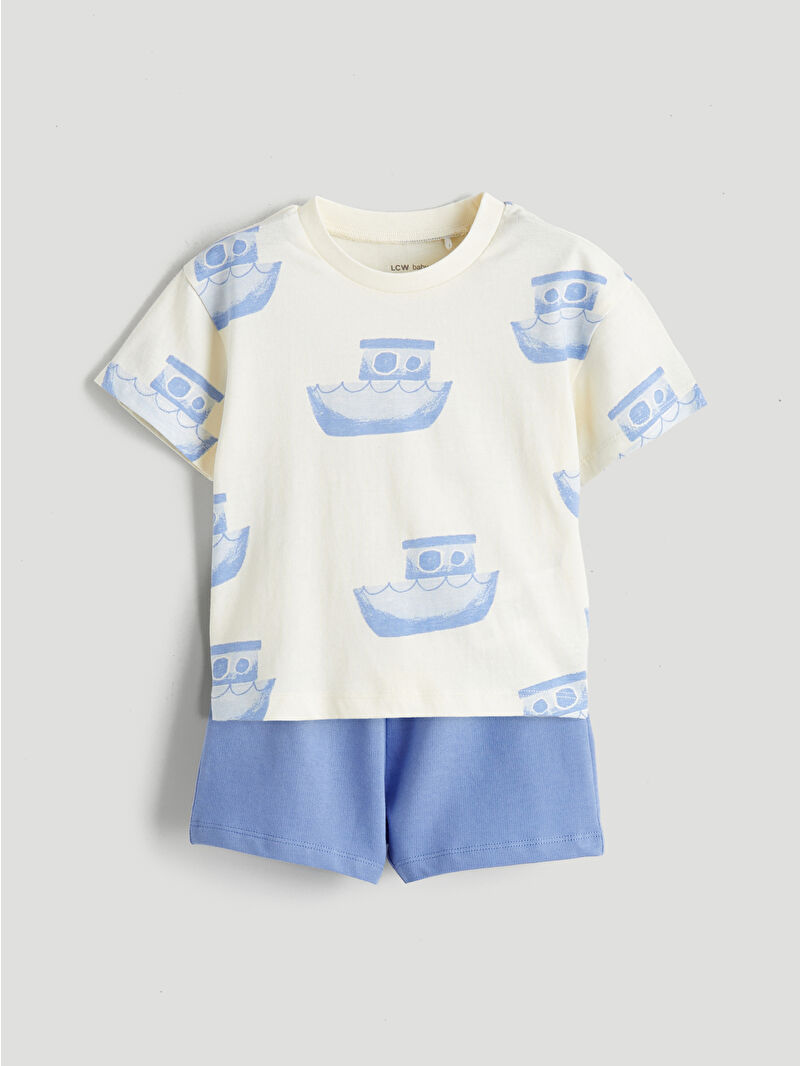 LCW baby Ekru Bisiklet Yaka Erkek Bebek Tişört ve Şort - S67279Z1