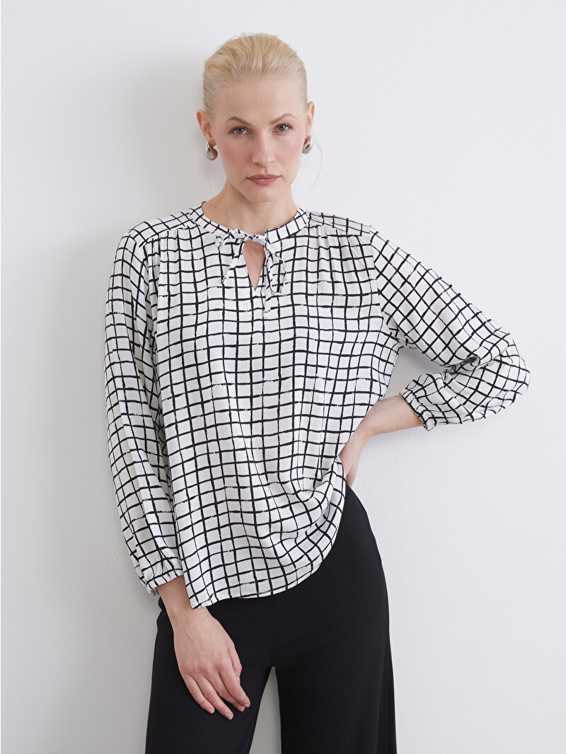 LCW EVERYDAY Tie Neck Patterned Blouse - S67777Z8-LU7 - LC Waikiki