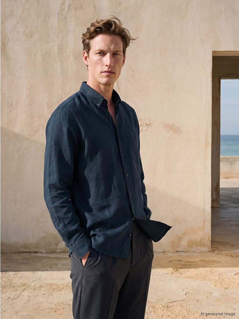 SOUTHBLUE Regular Fit Linen Blend Men's Shirt - S68387Z8-RFH - LC
