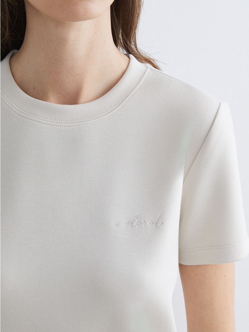 LCW Vision Women's Embroidered Soft Touch Crew Neck T-shirt