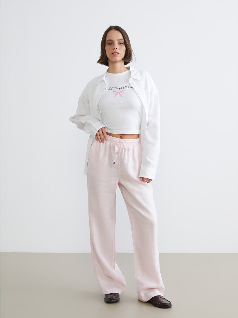 XSIDE Elastic Waist Linen Women's Trousers - S6BK48Z8-DMQ - LC Waikiki