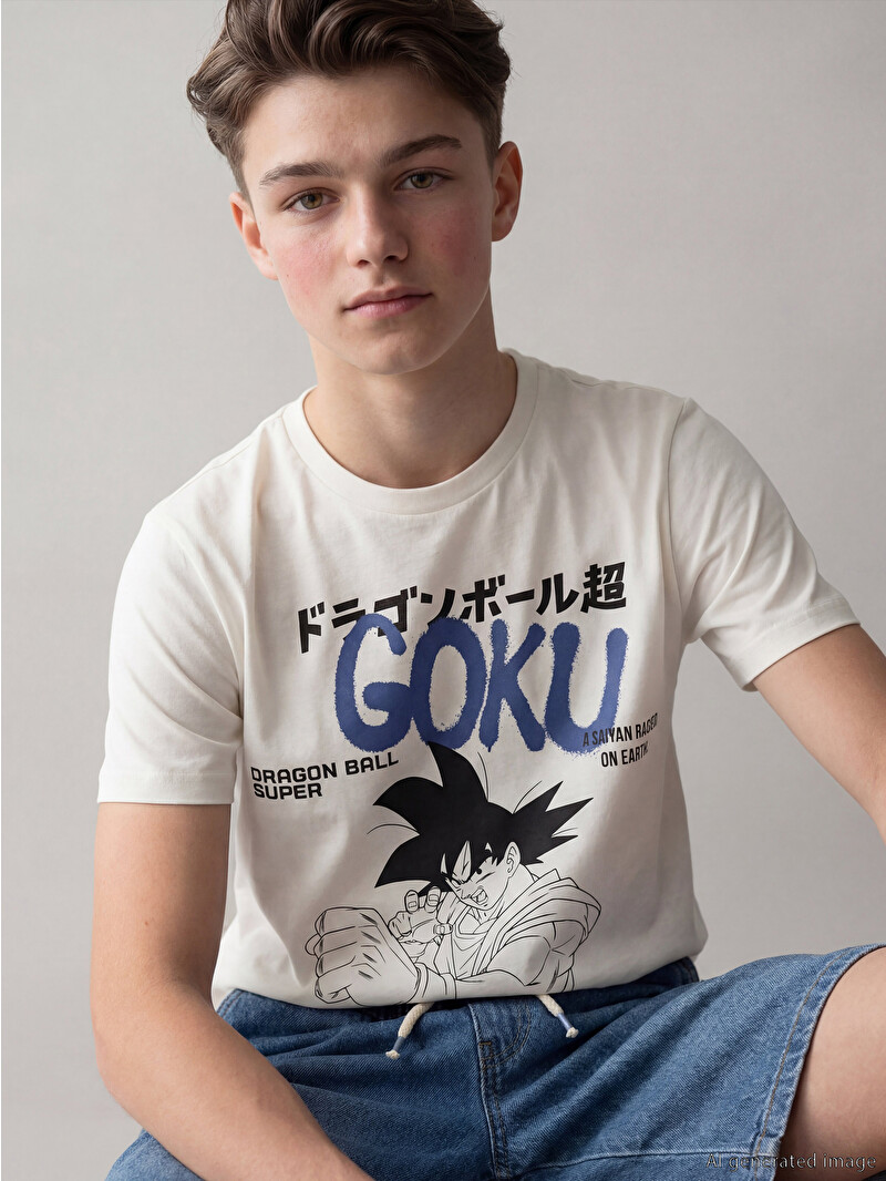 LCW Kids Beyaz Dragon Ball Baskılı Erkek Çocuk Tişört - S6EE68Z4