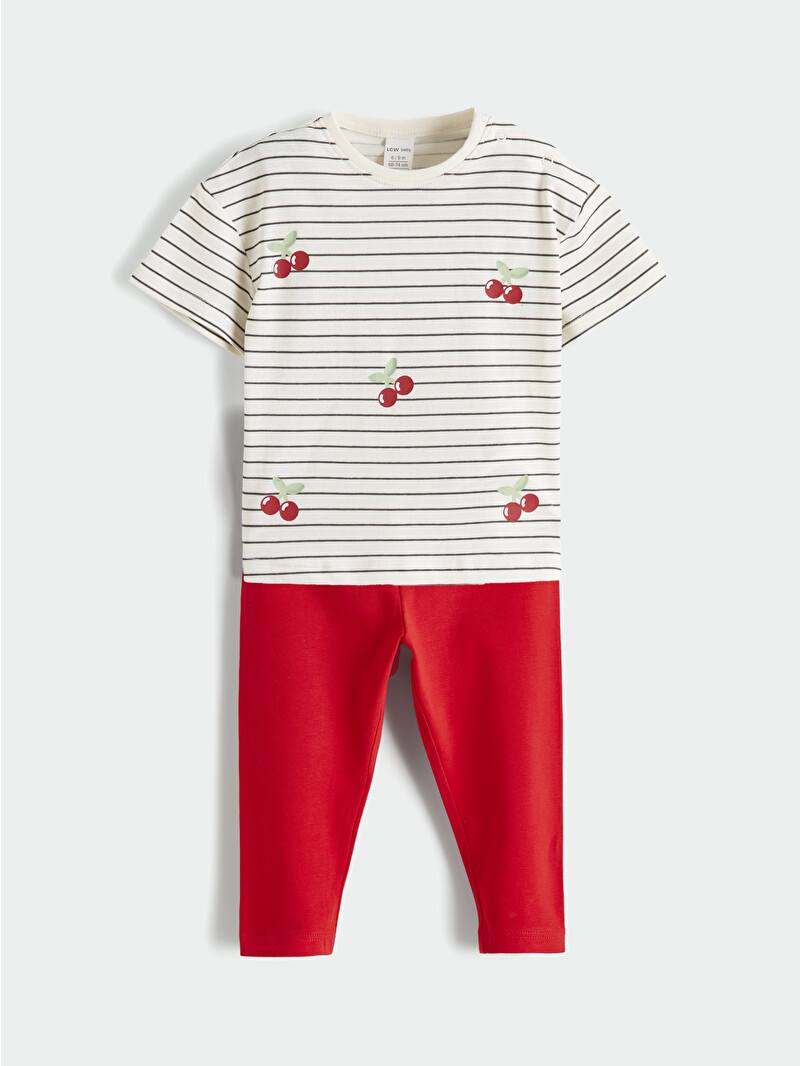 苺　0519 LCW baby Striped Embroidered Baby Girl T-shirt and Leggings