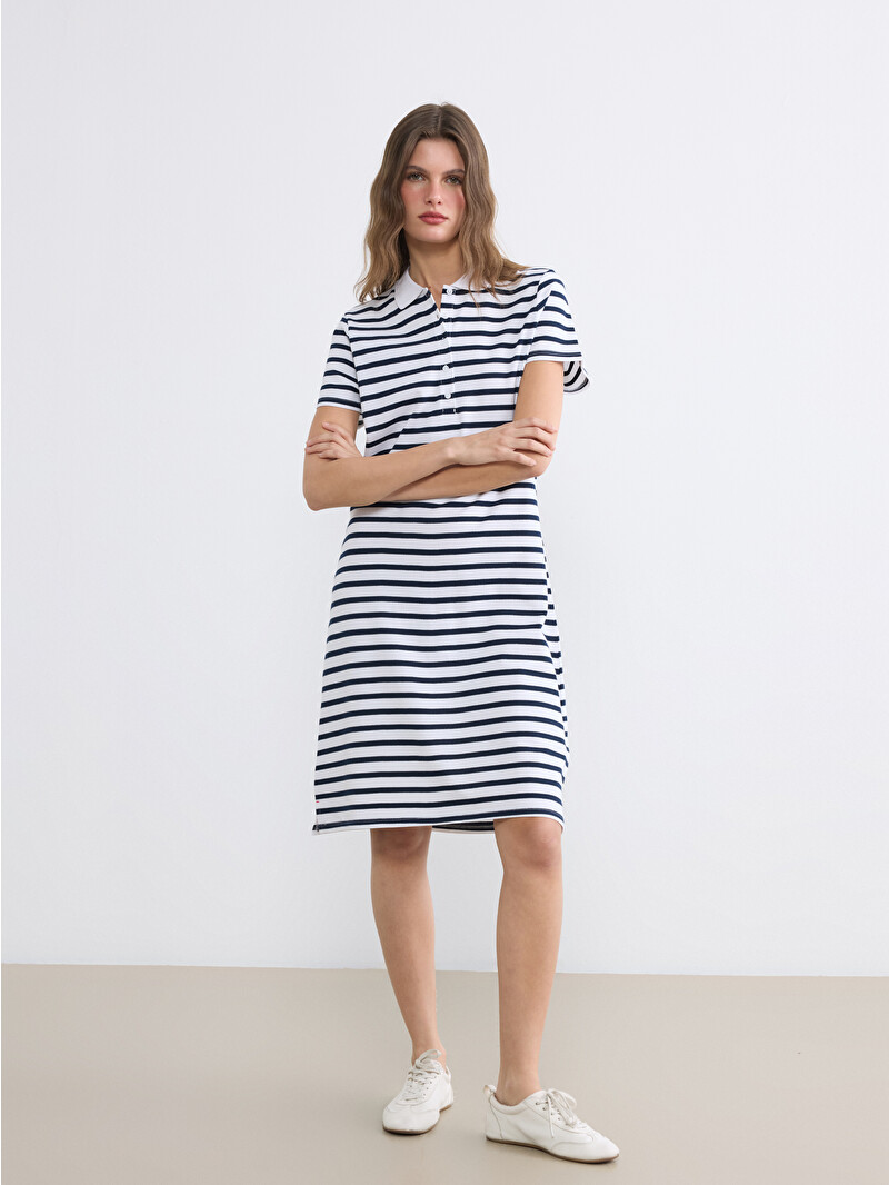 LCWAIKIKI Classic Polo Collar Striped Pique A Form Dress