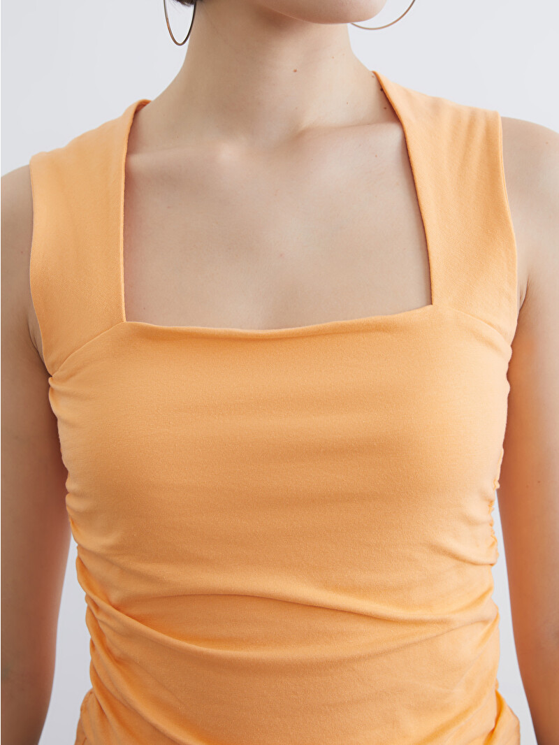 XSIDE Crop Top cu Fronseuri cu Guler Pătrat pentru Femei