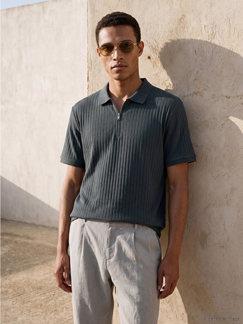 LCW Vision Polo Yaka Çizgili Erkek Tişört - S6GI56Z8-HEF | LC Waikiki