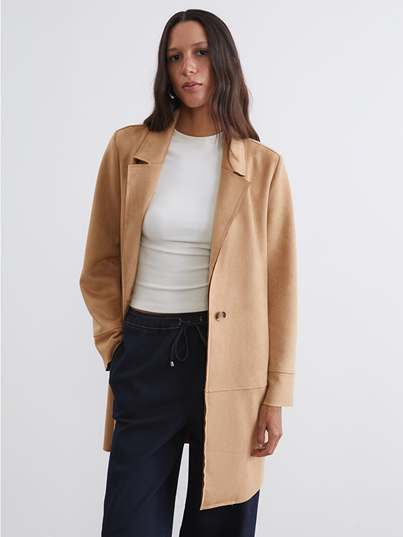 LCW Vision Notch Lapel Faux Suede Women's Jacket - S6GJ60Z8-FA2