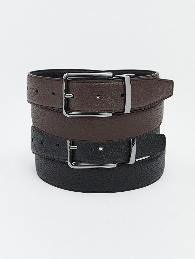 LCW ACCESSORIES Men's Faux Leather Belt 2 Pack - S6H476Z8-HUC - LC