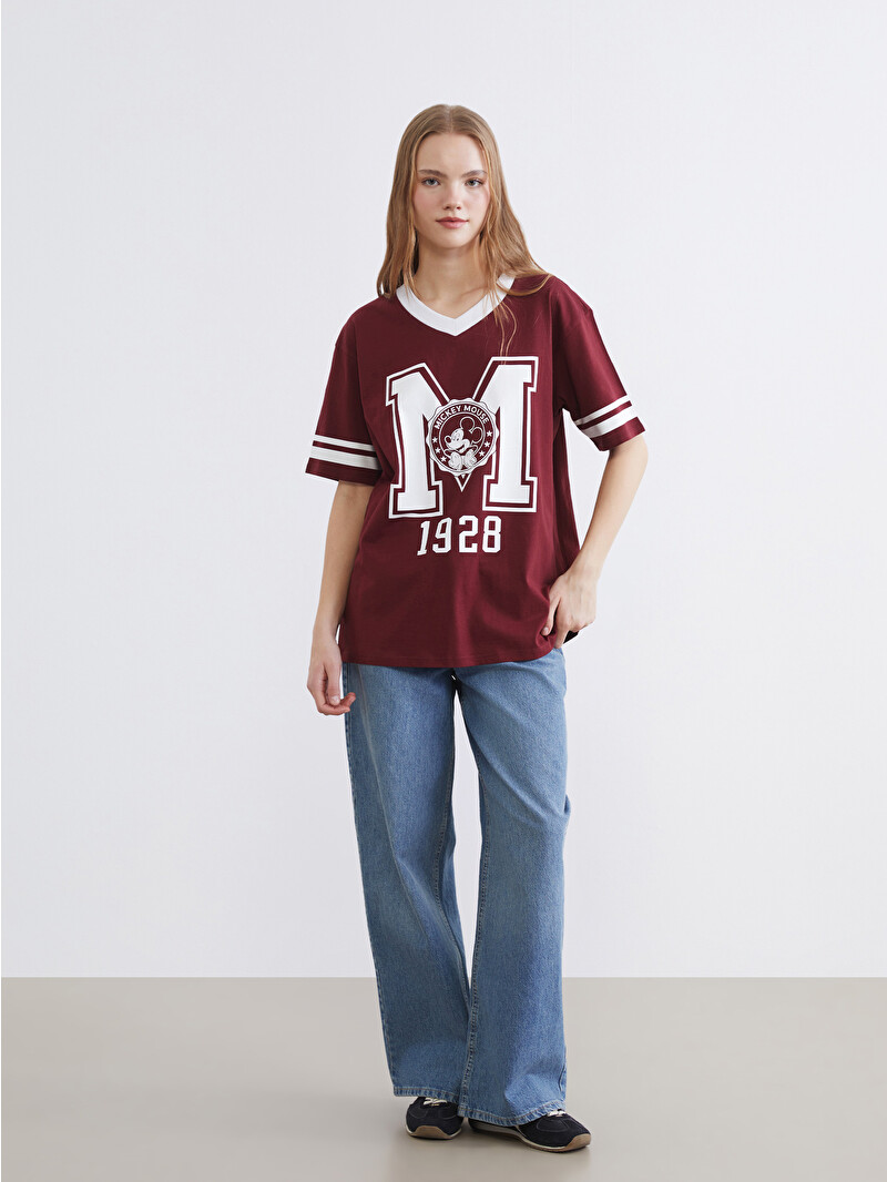 XSIDE Tricou Supradimensionat Imprimat Mickey Mouse pentru Femei