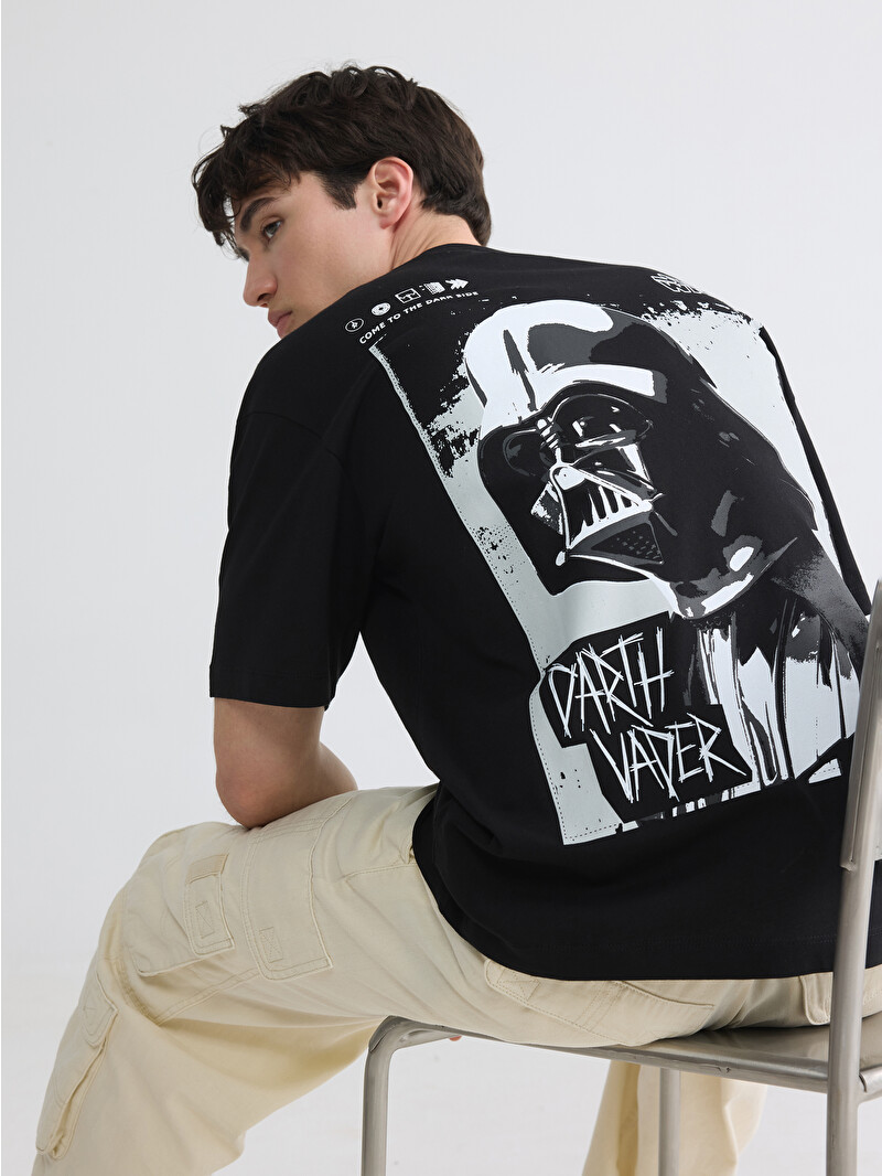 XSIDE Siyah Bisiklet Yaka Star Wars Baskılı Erkek Tişört