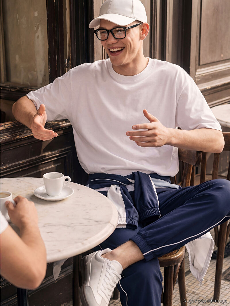 ソボスライ away L XSIDE Lacivert Loose Fit Kapüşonlu NYC Baskılı Erkek Jean Ceket