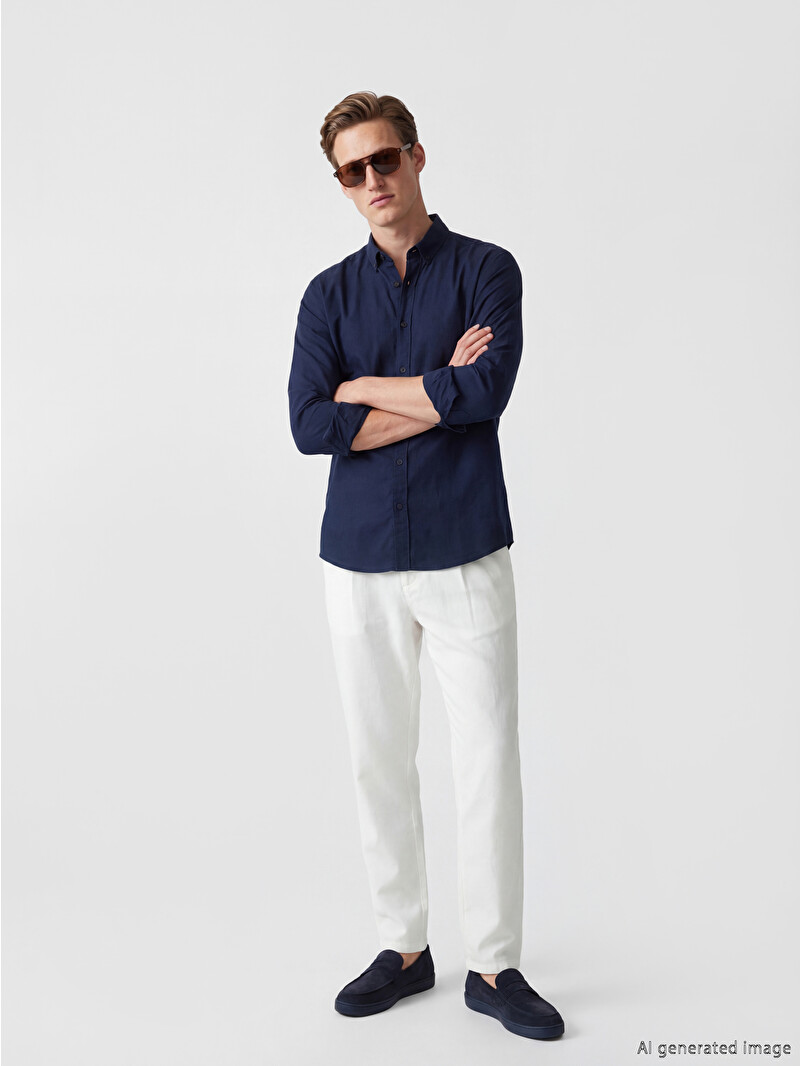 SOUTHBLUE Standard Fit Linen-Look Men's Pleated Trousers