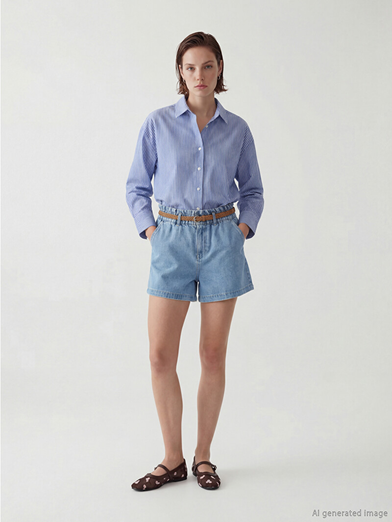 LCW Jeans Elastic Waist Belted Women's Denim Shorts - S6J657Z8-311