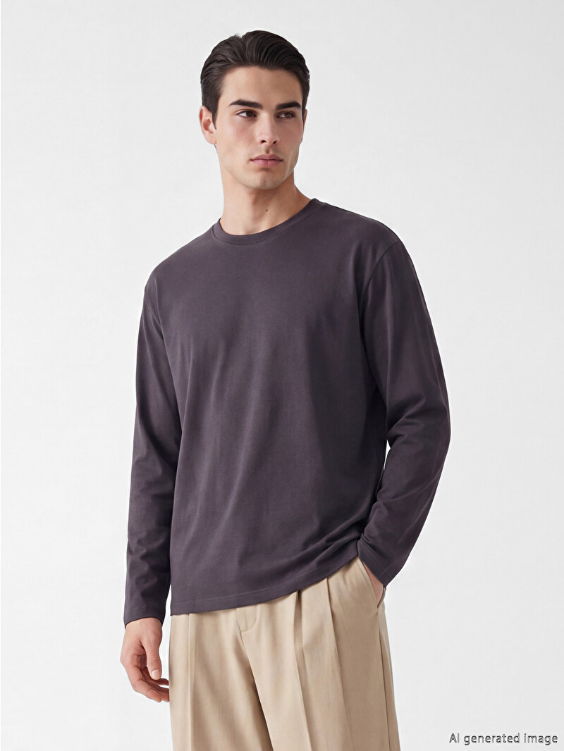 メンズウェア TFW49 L/S THICK COLLAR CREW NECK SHIRT L XSIDE Crew Neck Men's Sweatshirt - S6JF49Z8-ZJ6 - LC Waikiki