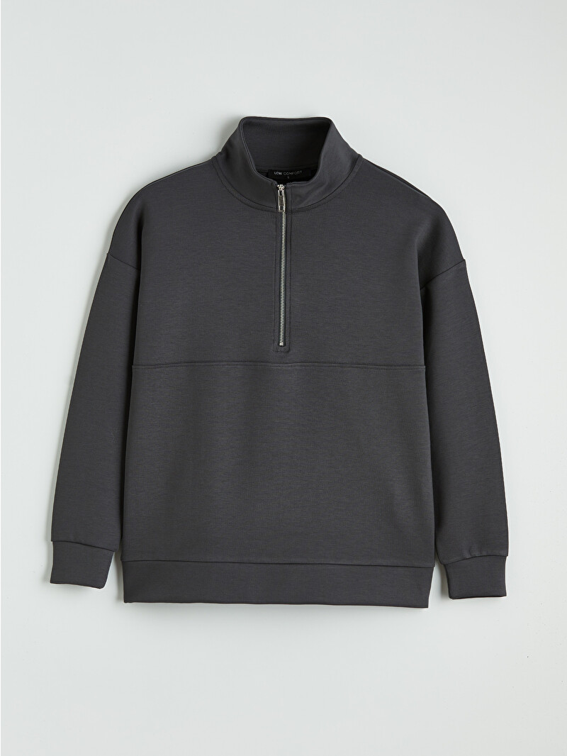 LCW Comfort Antrasit Dik Yaka Soft Touch Kadın Sweatshirt