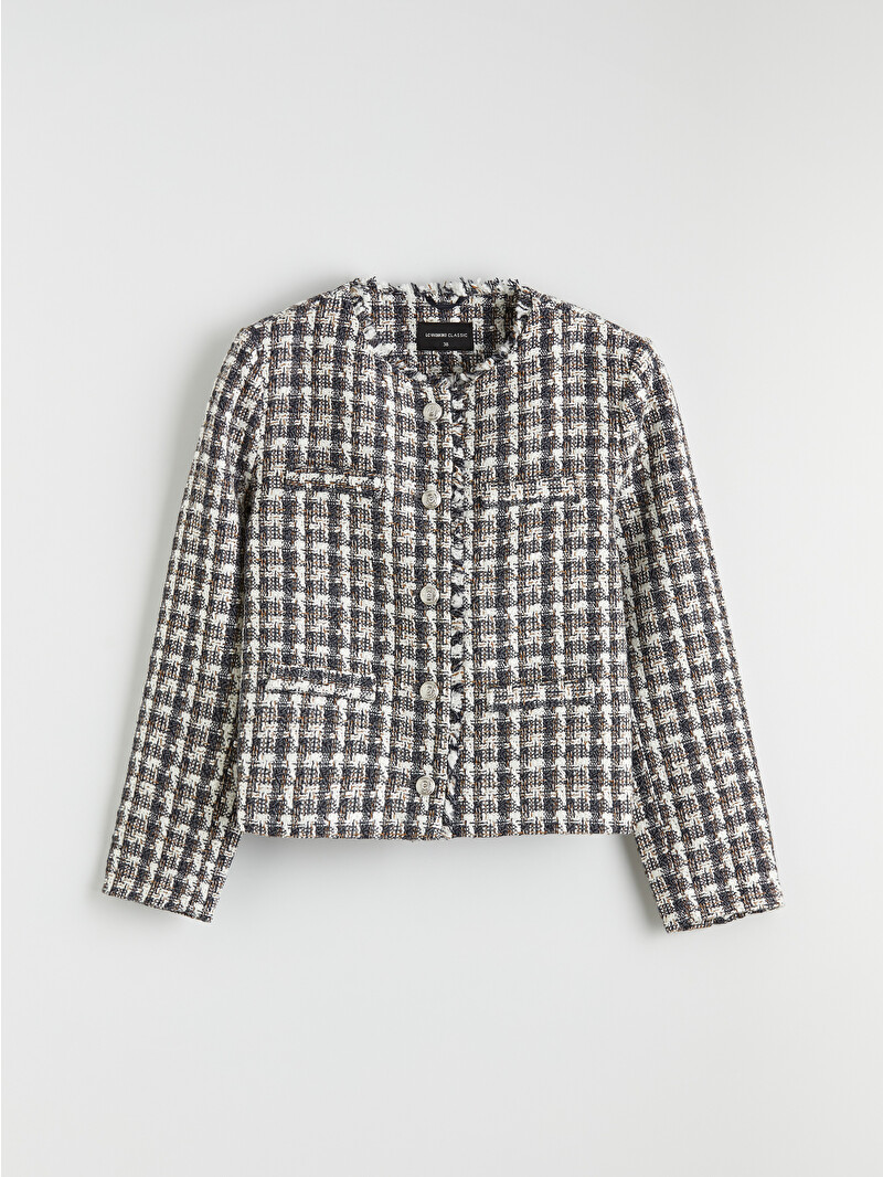 LCW STUDIO Collarless, plaid tweed jacket for women. - S6KD32Z8