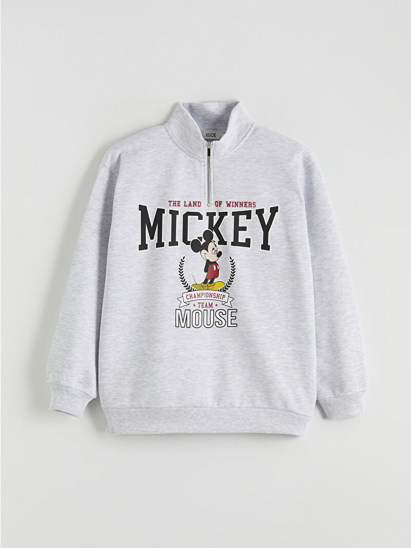 XSIDE Gri Mickey Mouse Baskılı Kadın Kalın Sweatshirt - S6KM56Z8