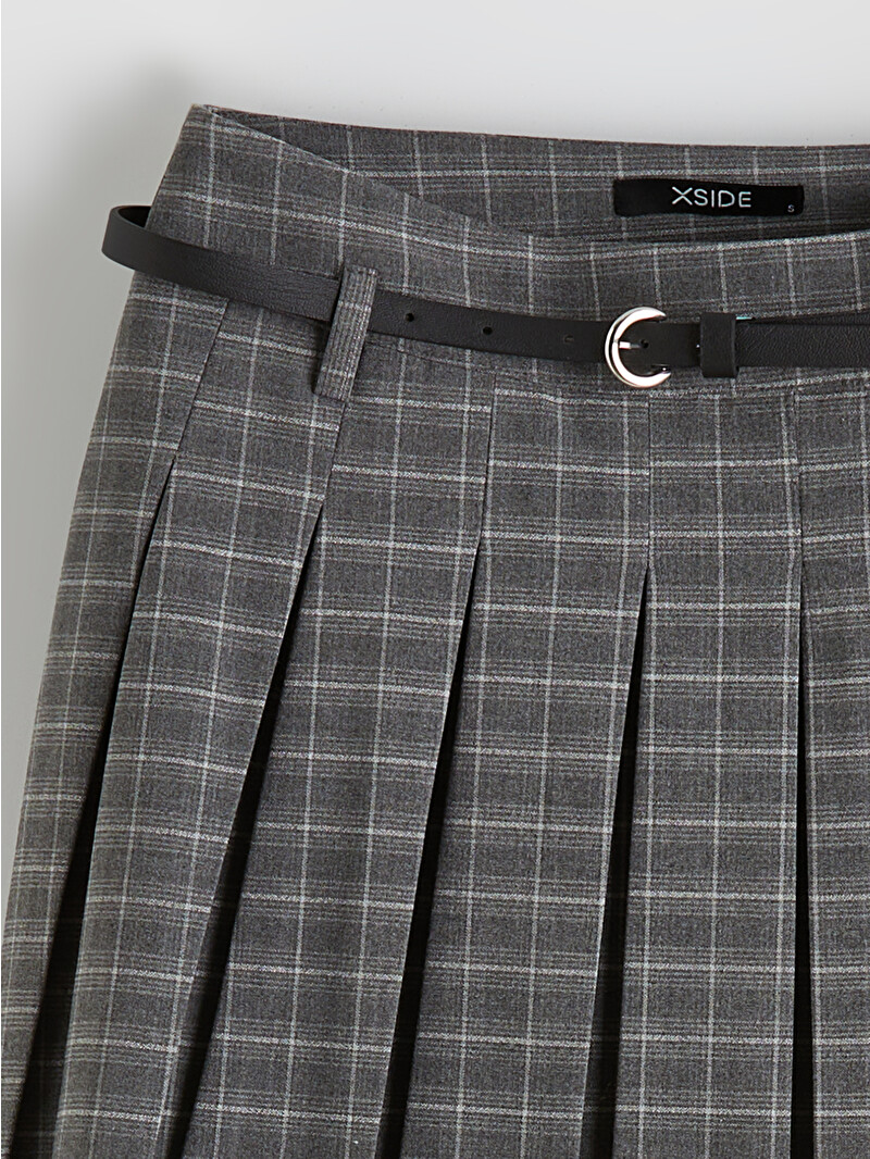 XSIDE Belted Plaid Pleated Mini Skirt - S6LH96Z8-LMK | LC Waikiki