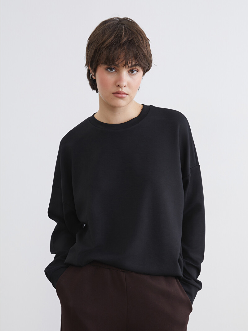 XSIDE Siyah Soft Touch Oversize Kadın Sweatshirt - S6LQ83Z8-CVL | LCW