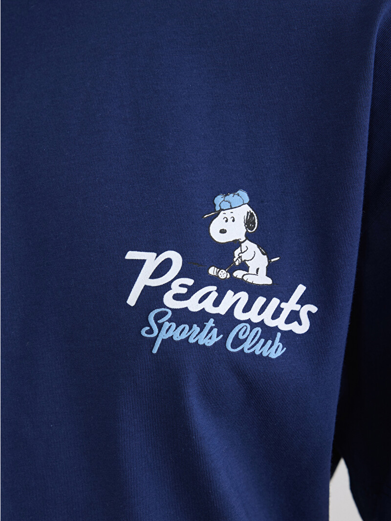 XSIDE Lacivert Bisiklet Yaka Snoopy Baskılı Kadın Tişört