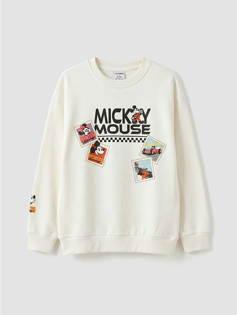 LCW Kids Beyaz Mickey Mouse Baskılı Kız Çocuk Kalın Sweatshirt