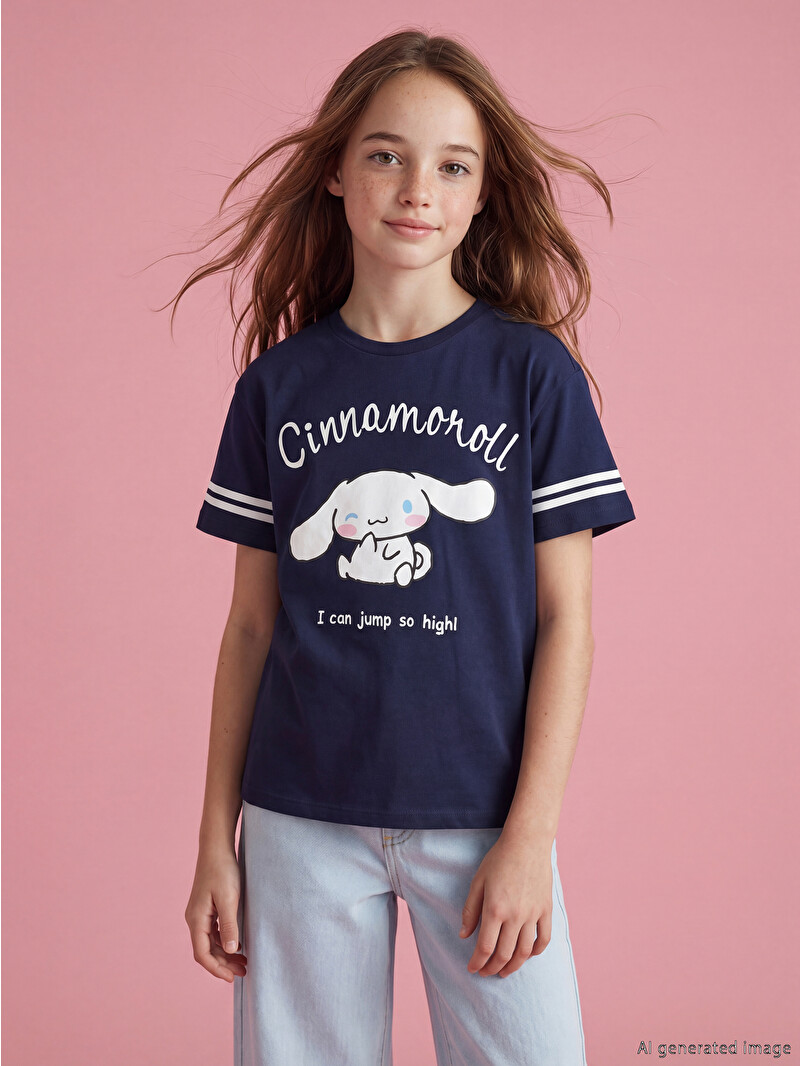 ♡ちゃん♡セレクト LCW Kids Lacivert Cinnamoroll Baskılı Kız Çocuk Tişört - S6N636Z4