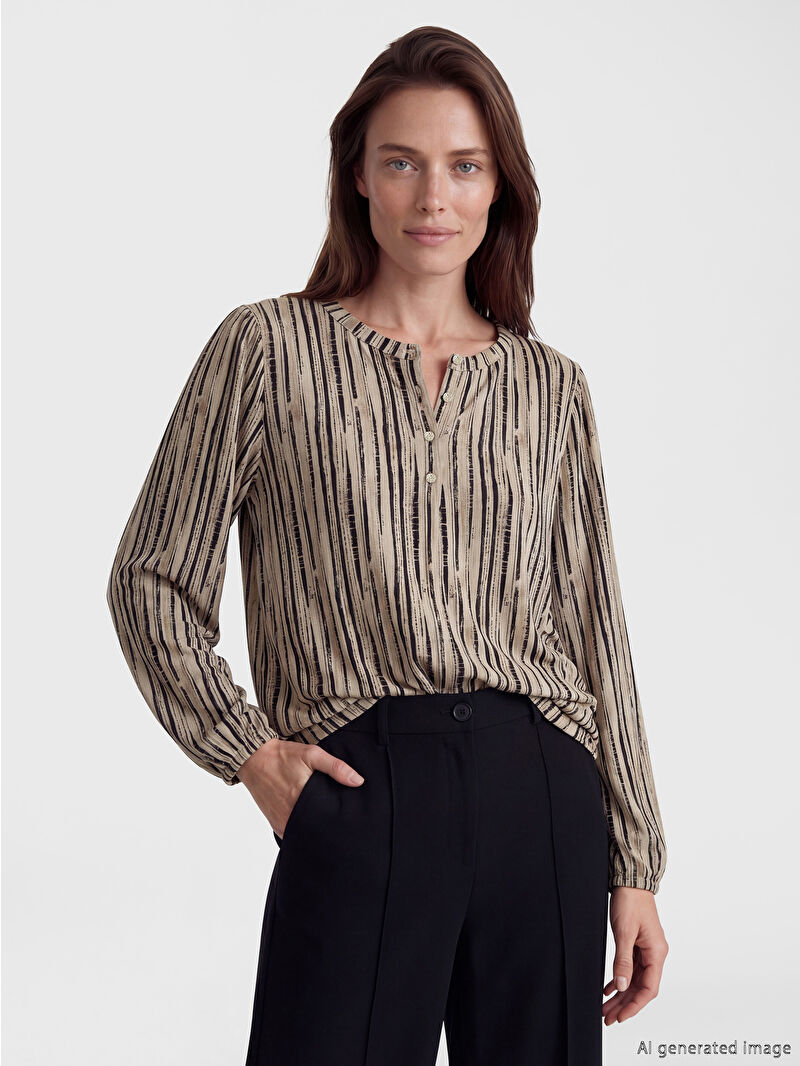 美品！L'Appartement Crew neck Gather Blouse LCW ECO Crew Neck Patterned Women's Blouse - S5KS25Z8-LQJ - LC Waikiki